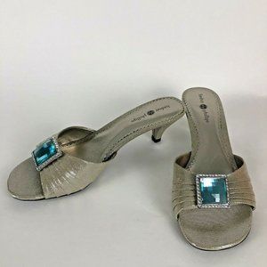 Lindsay Phillips Champagne Kitten Heels Jeweled Evening Slides New